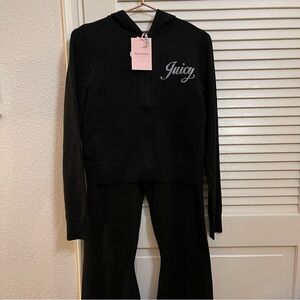 Juicy Couture Black Rhinestone “Juicy” Hoodie + Flare Pants Set NWT Size M